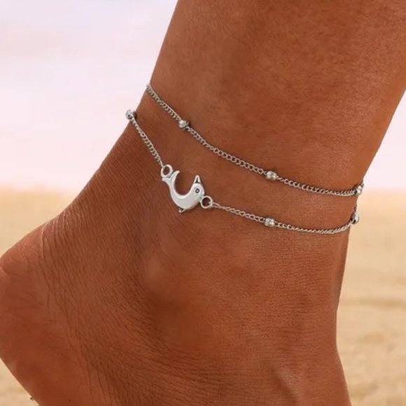 Boho Dolphin Beads Double Layer Beach Anklets - Picture 2 of 2
